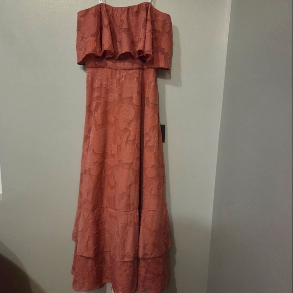 Lulu's Women's Pink Burnout Floral Strapless Bohemian Boho Midi Dress. Size M - Picture 4 of 11